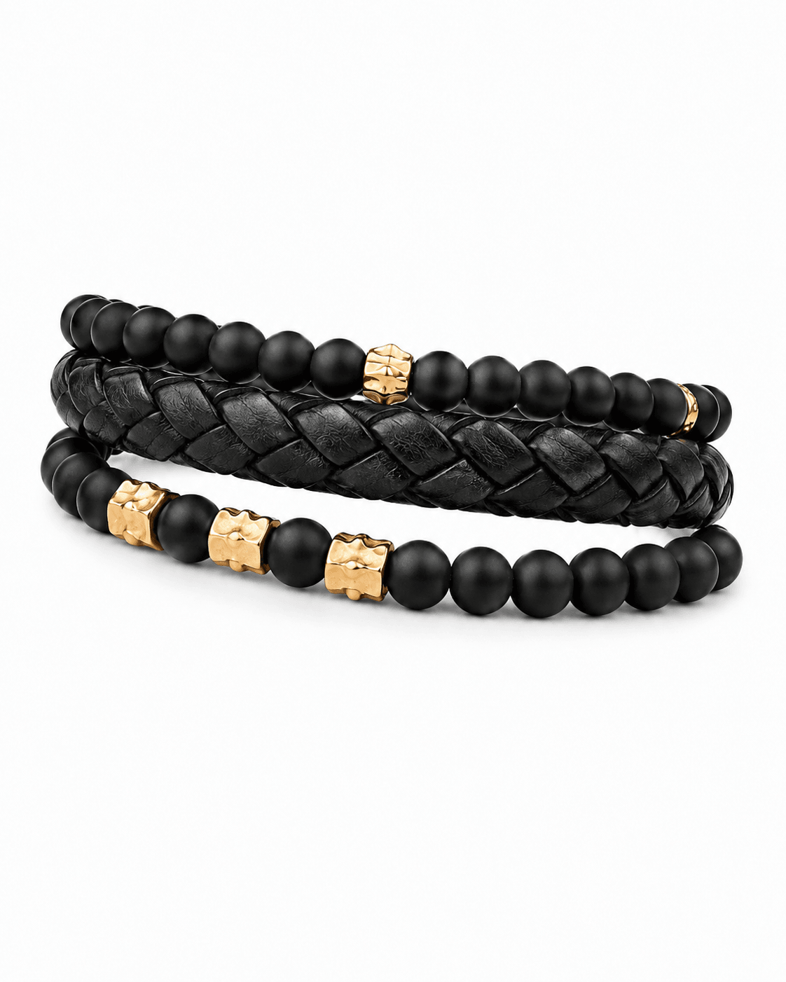 MEN'S BRACELET WITH FACETED ONYX AND GOLD-COLORED COMPONENT