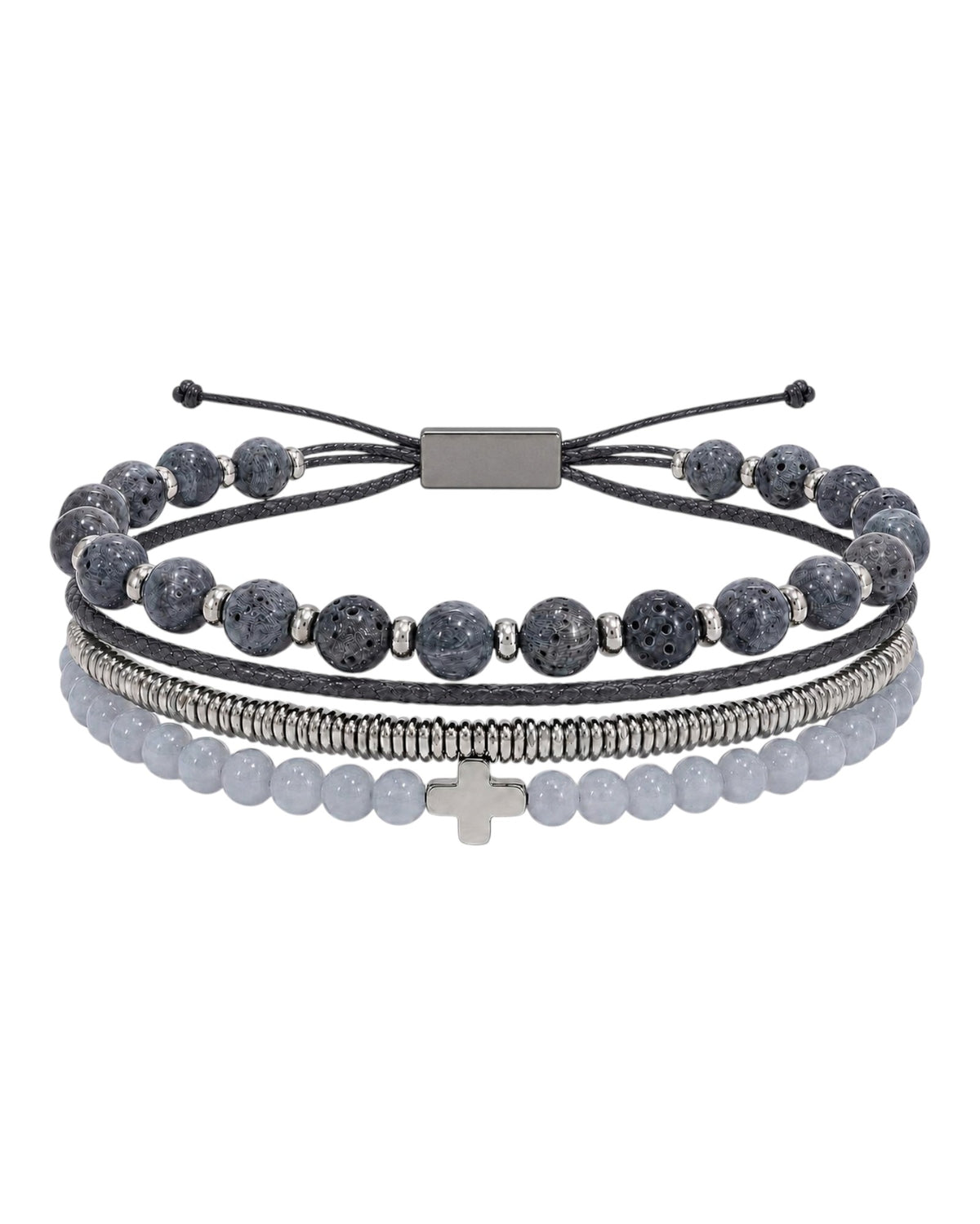 men's multi-strand bracelet with blue coral and angelite