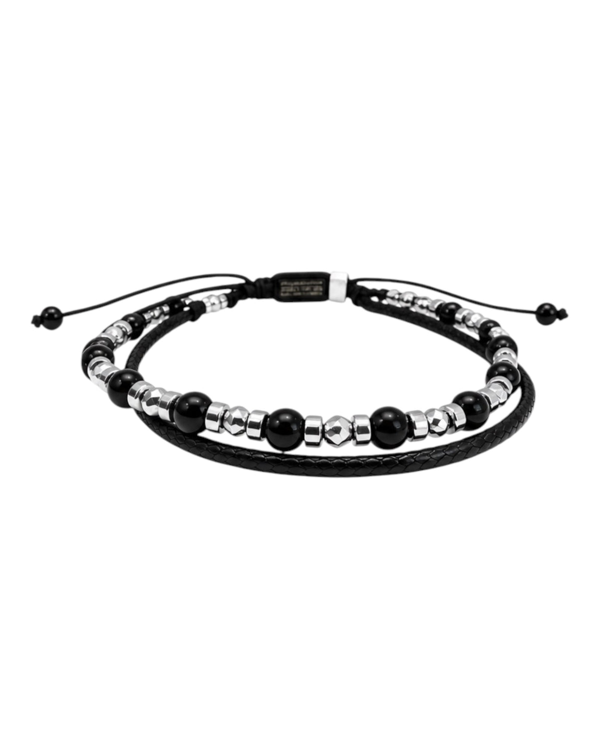 men's double-strand bracelet with hematite, onyx and black cord