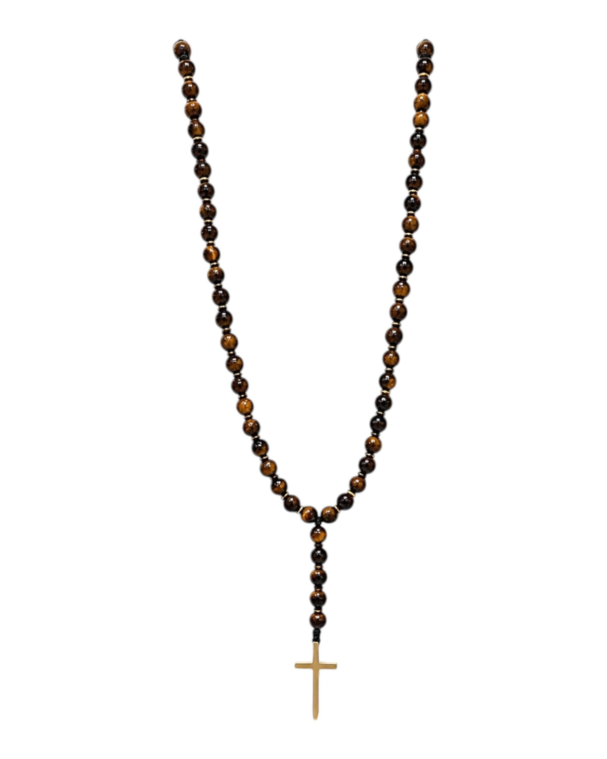 men's rosary with tiger's eye and hematite gold