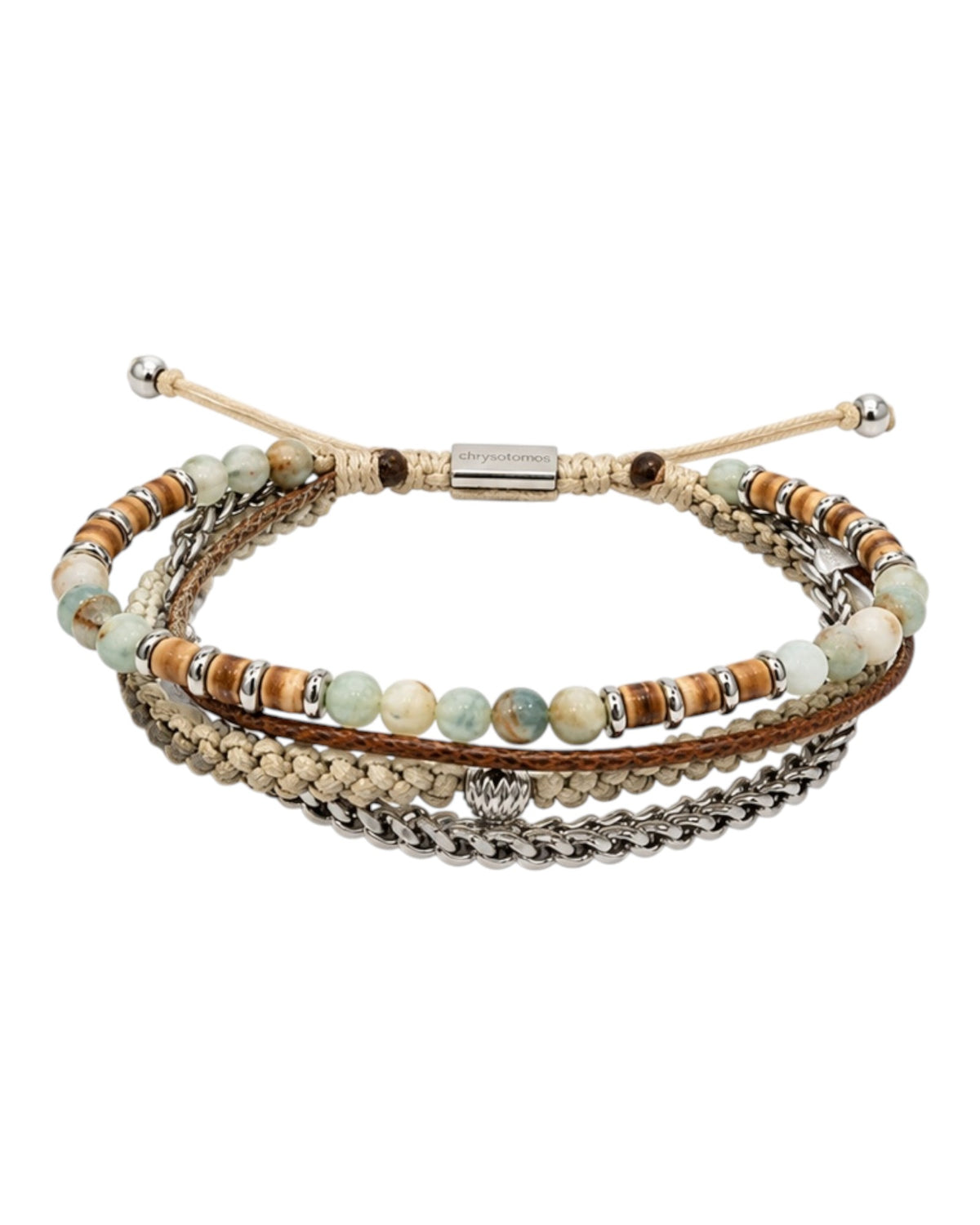 men's multi-strand bracelet with blue calcite, hematite spacer, coconut shell and braided cord