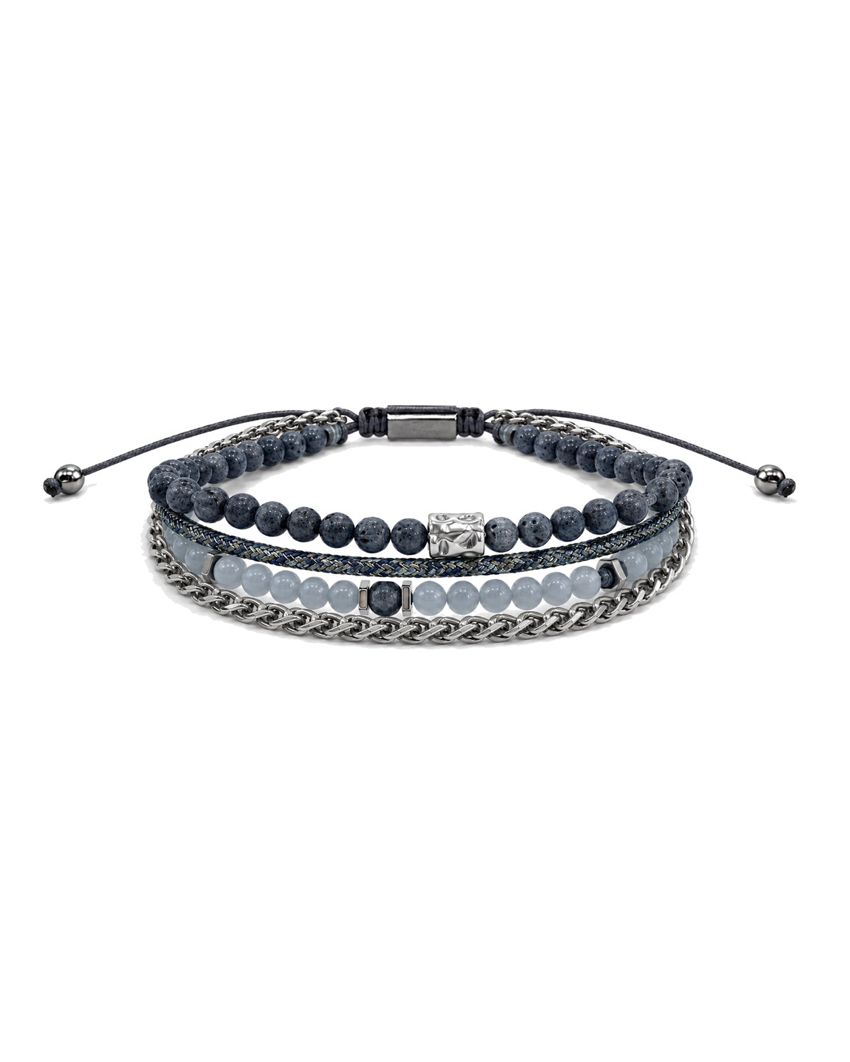men's multi-strand bracelet with blue coral, steel chain and steel component