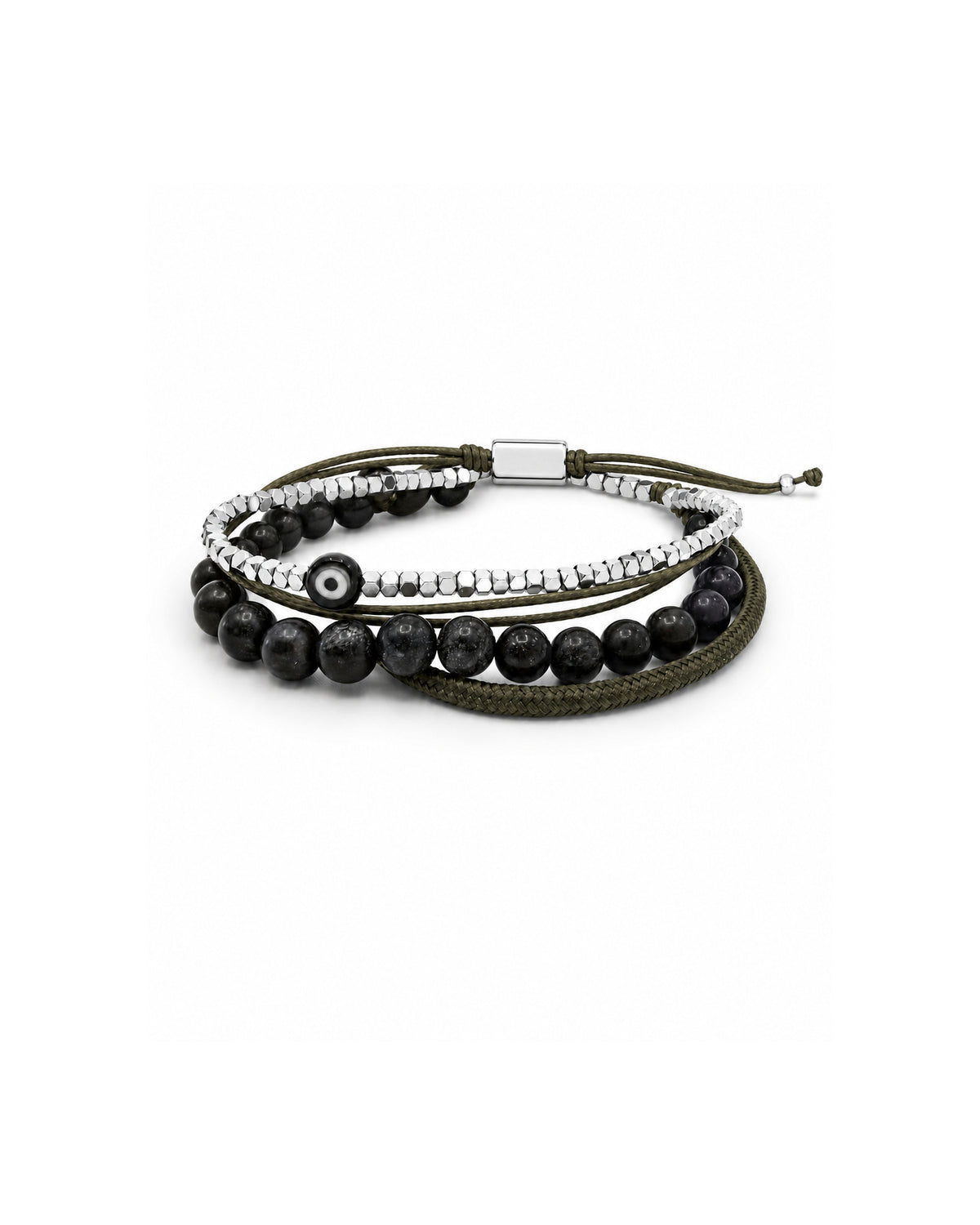 men's multi-strand bracelet, jade, hematite silver and cord