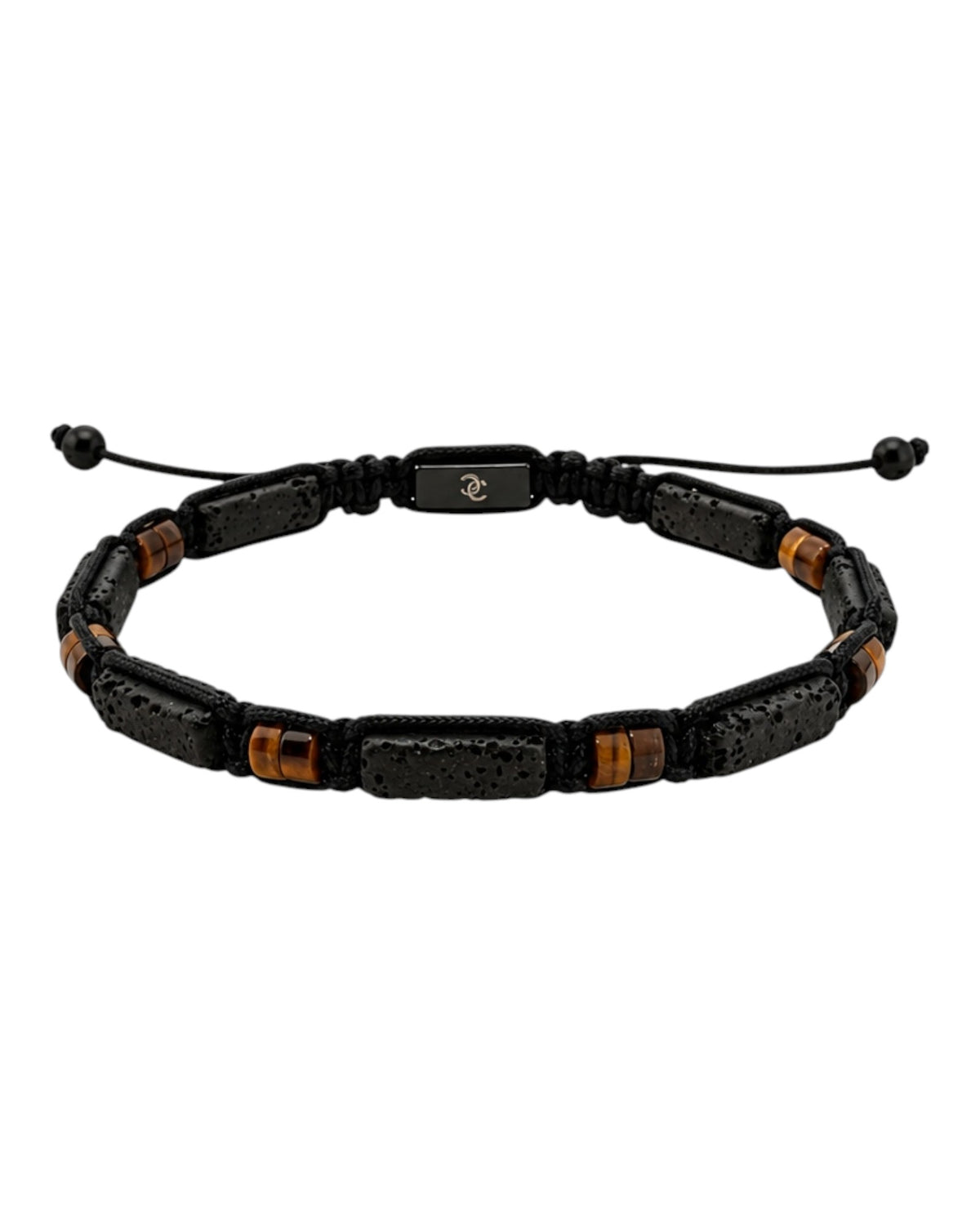 men's bracelet with lava barrel bead, tiger's eye spacer in braided cord
