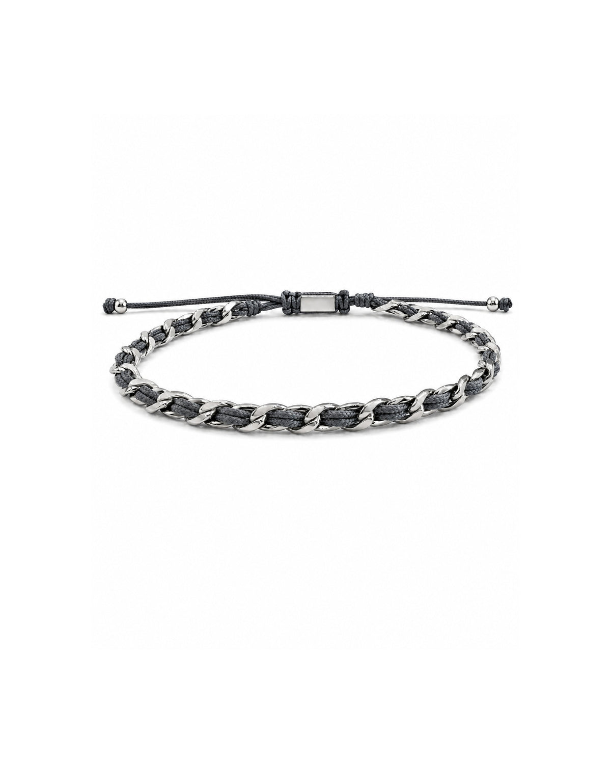 men's bracelet with grey steel chain and cord