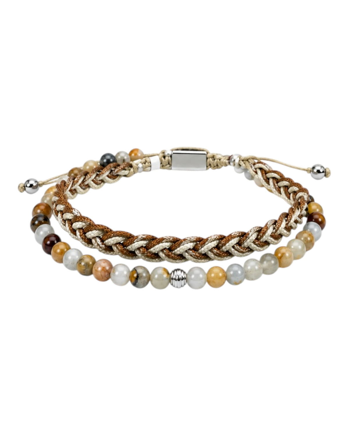 men's double-strand bracelet with agate and beige braid