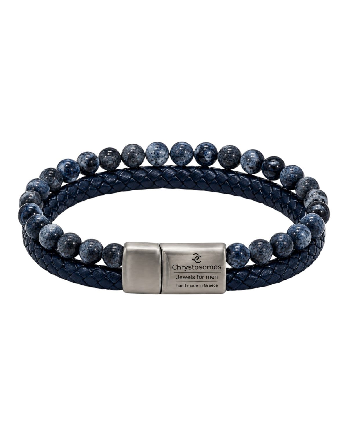 men's leather bracelet with blue sodalite and flat braid