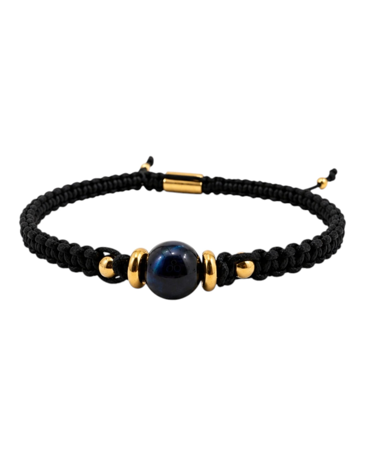 men's bracelet with cat eye blue and steel details in macramé