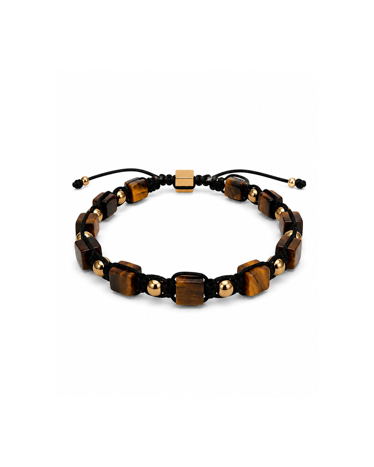men's bracelet with square tiger's eye and steel macramé details