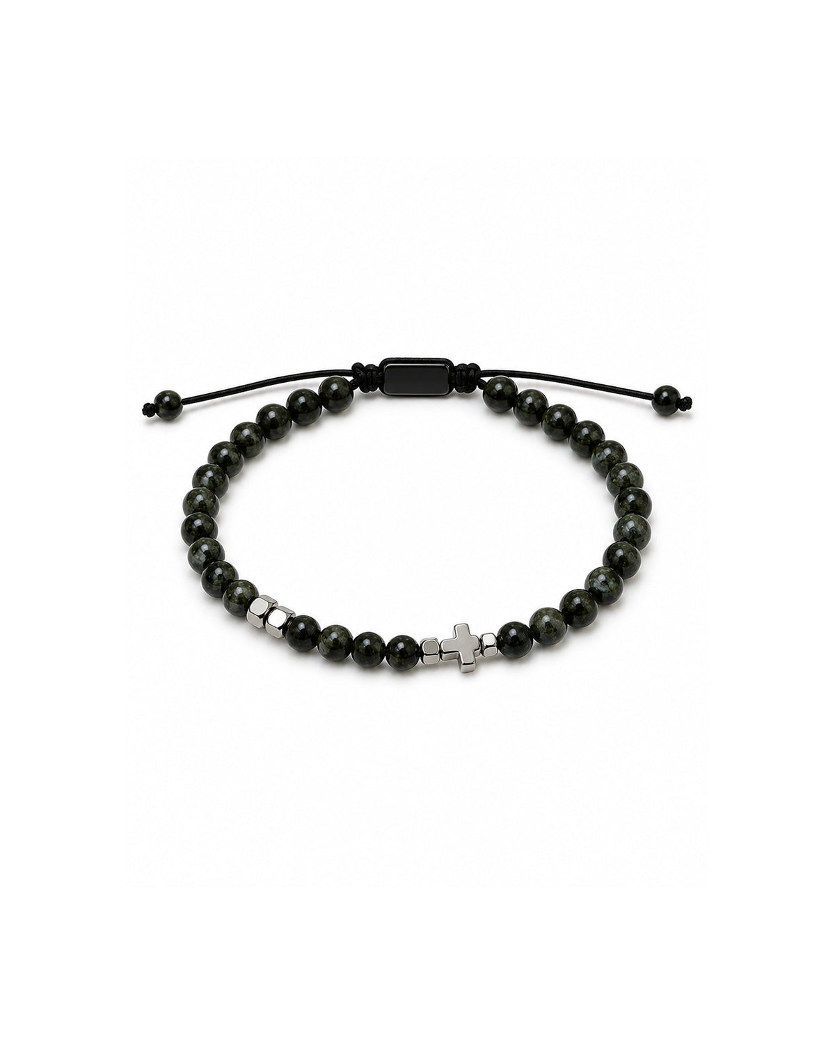 men's bracelet with jade, hematite and cross