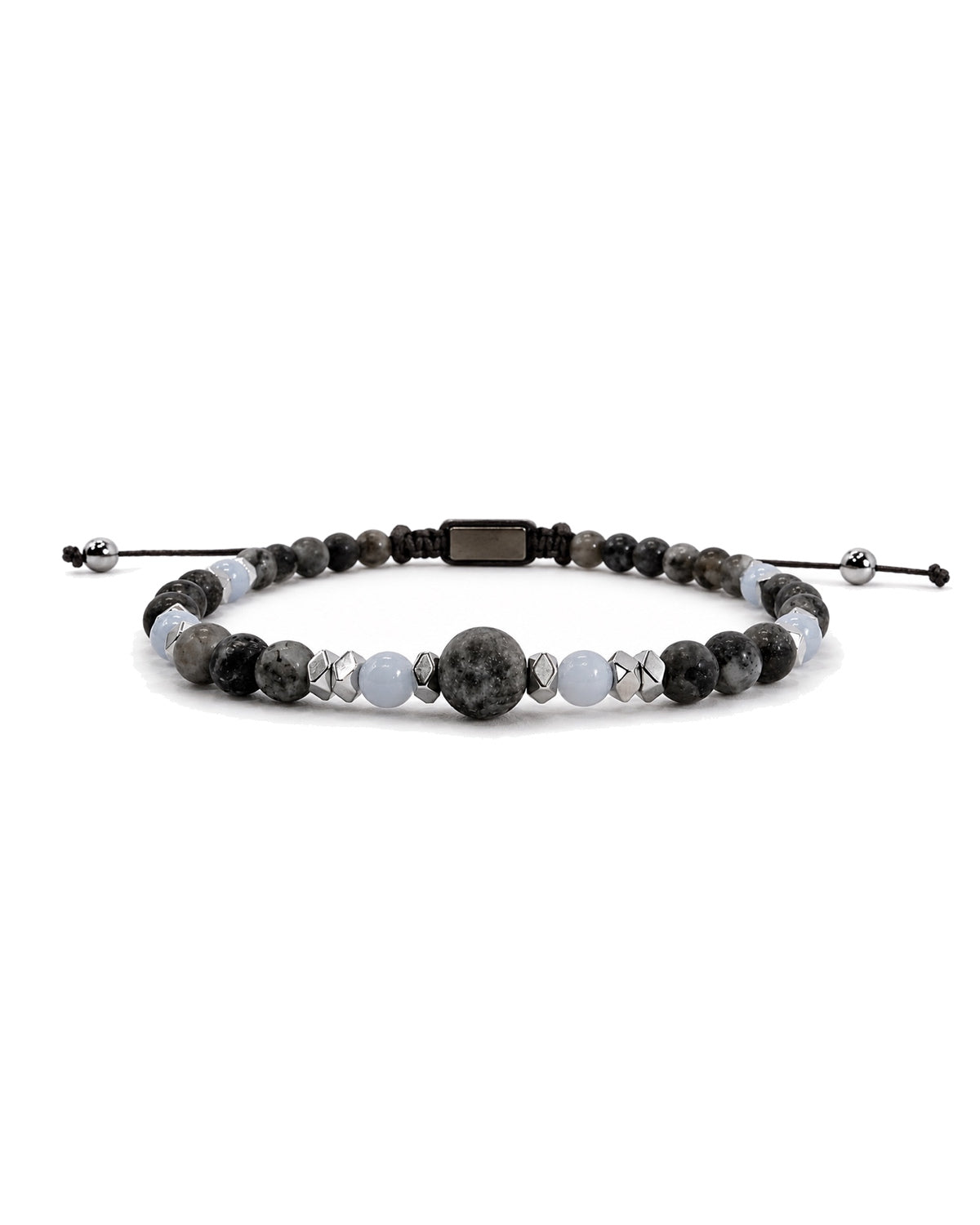 men's bracelet with larvikite ,angelite and hematite silver