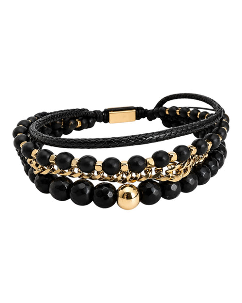 men's multi-strand bracelet with onyx, hematite and gold-colored chain