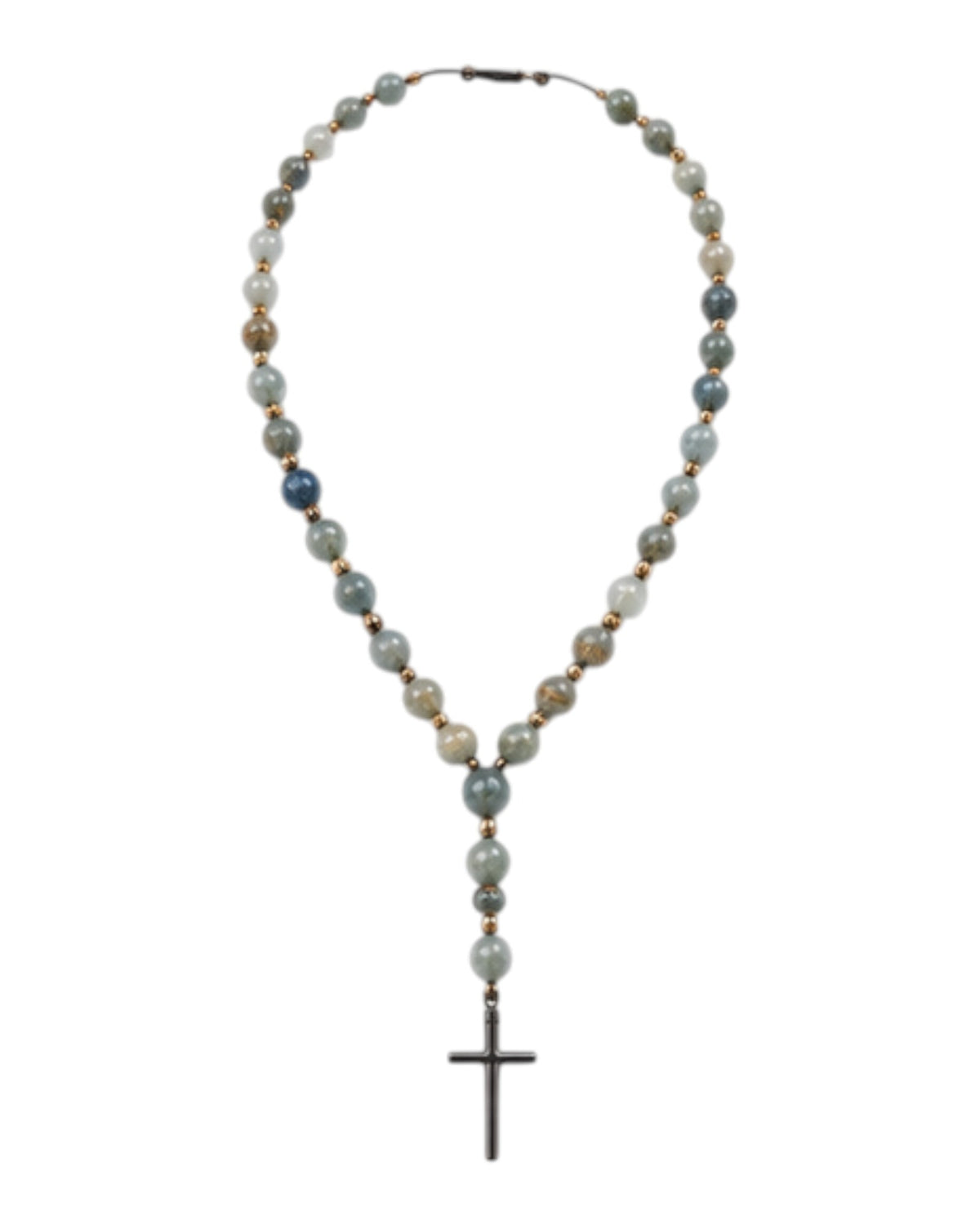 men's rosary with blue calcite, steel spacers and cross