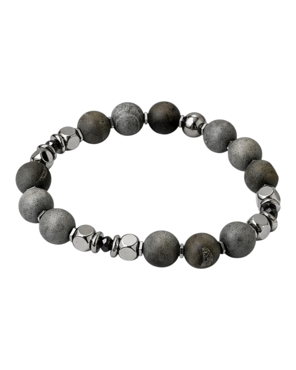 men's bracelet with druzy agate, hematite and steel components