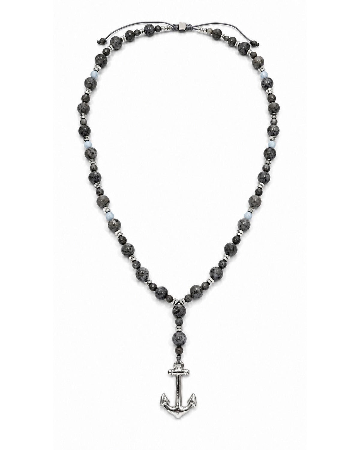 men's rosary with larvikite,angelite and hematite silver