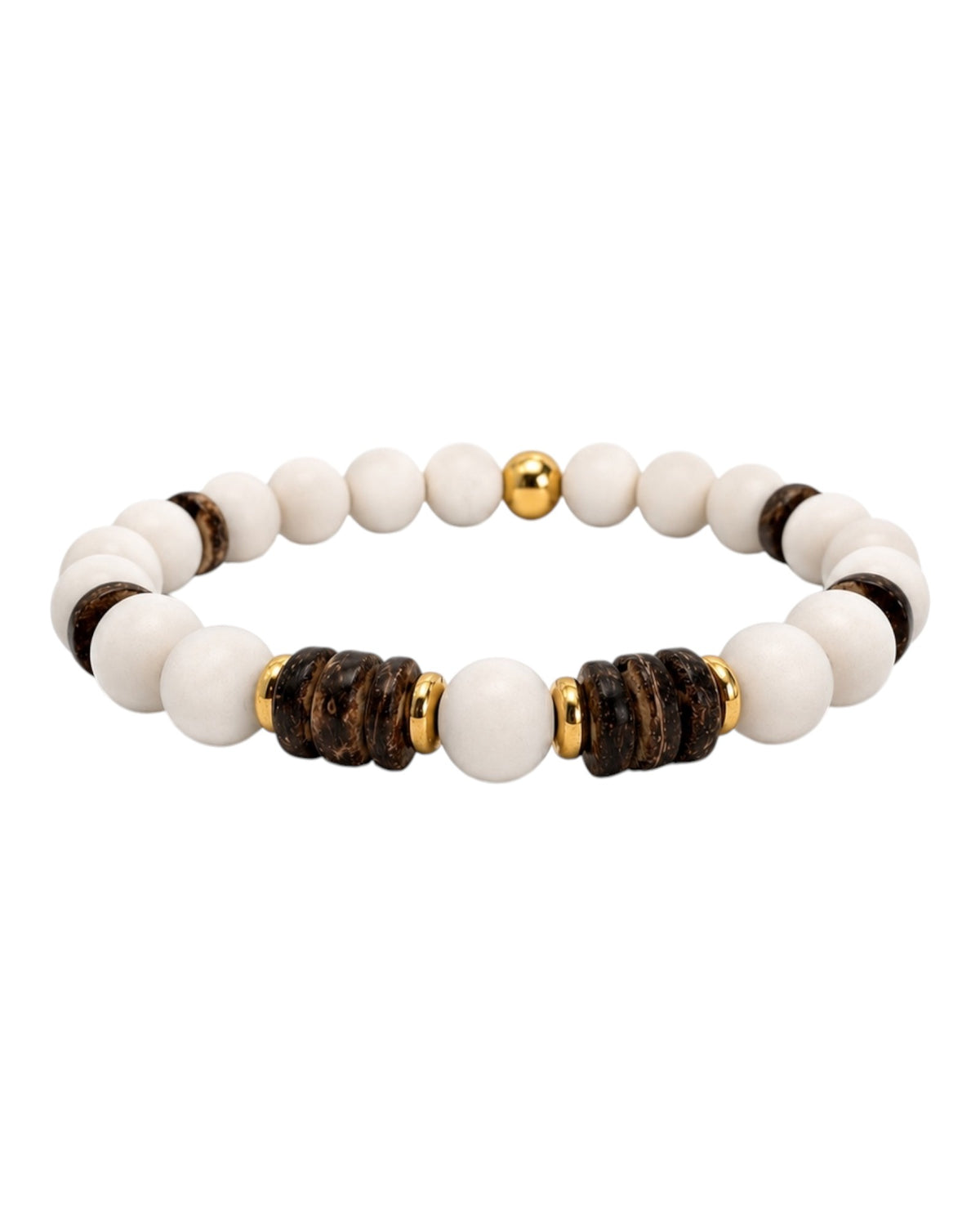 men's bracelet with river stone, coconut shell and steel spacers
