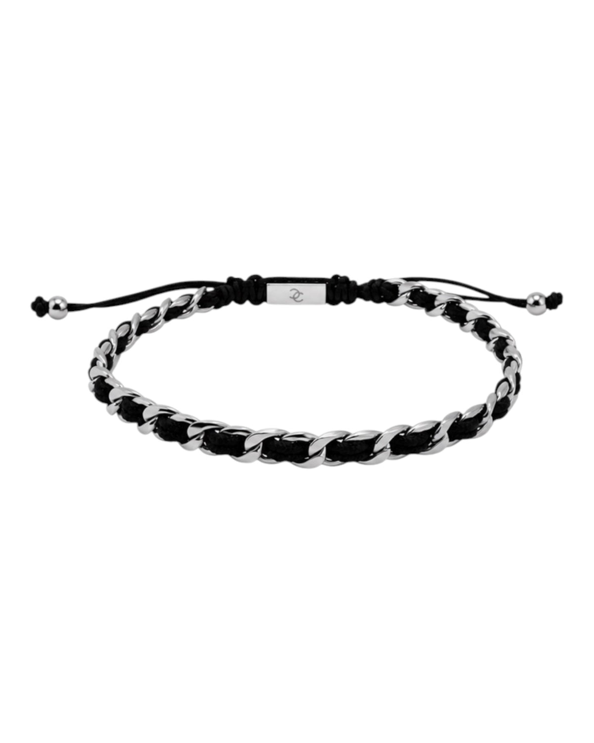 men's bracelet with silver-colored chain and black cord