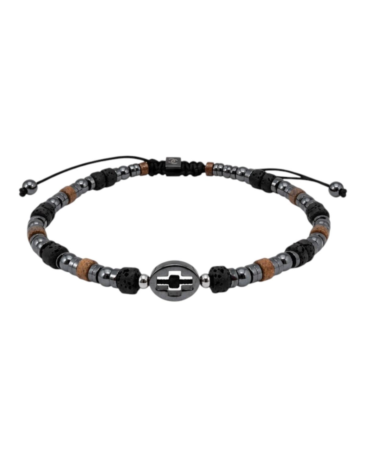 men's bracelet with tiger's eye, lava spacer, hematite and cross