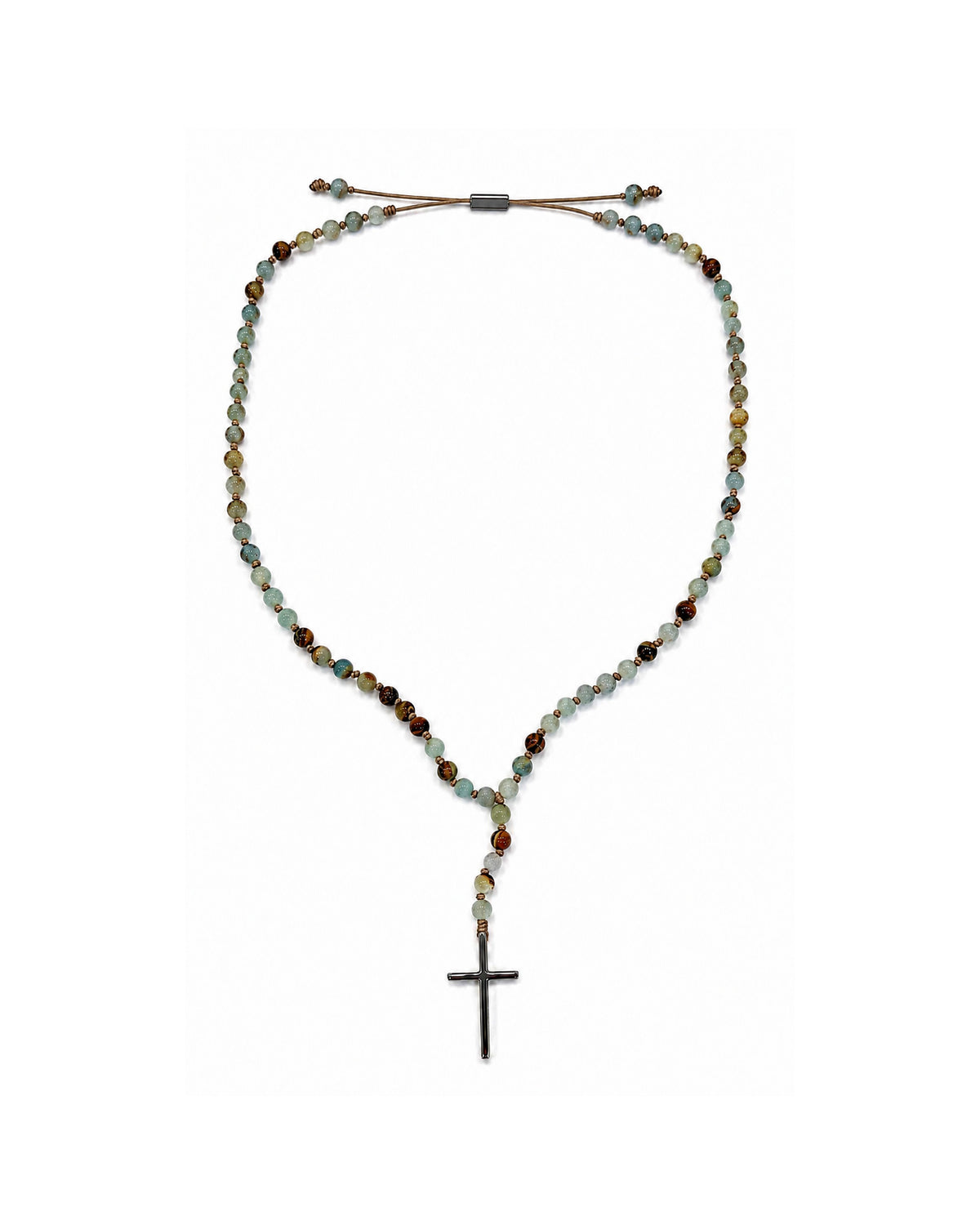 men's rosary with blue calcite and steel evil eye pendant