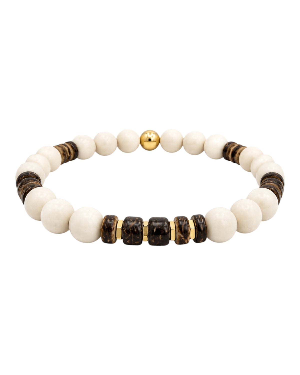 men's bracelet with river stone and gold hematite beads, coconut shell