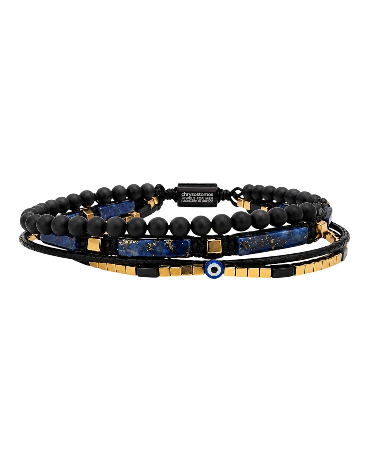 men's multi-strand bracelet with onyx, hematite and cord