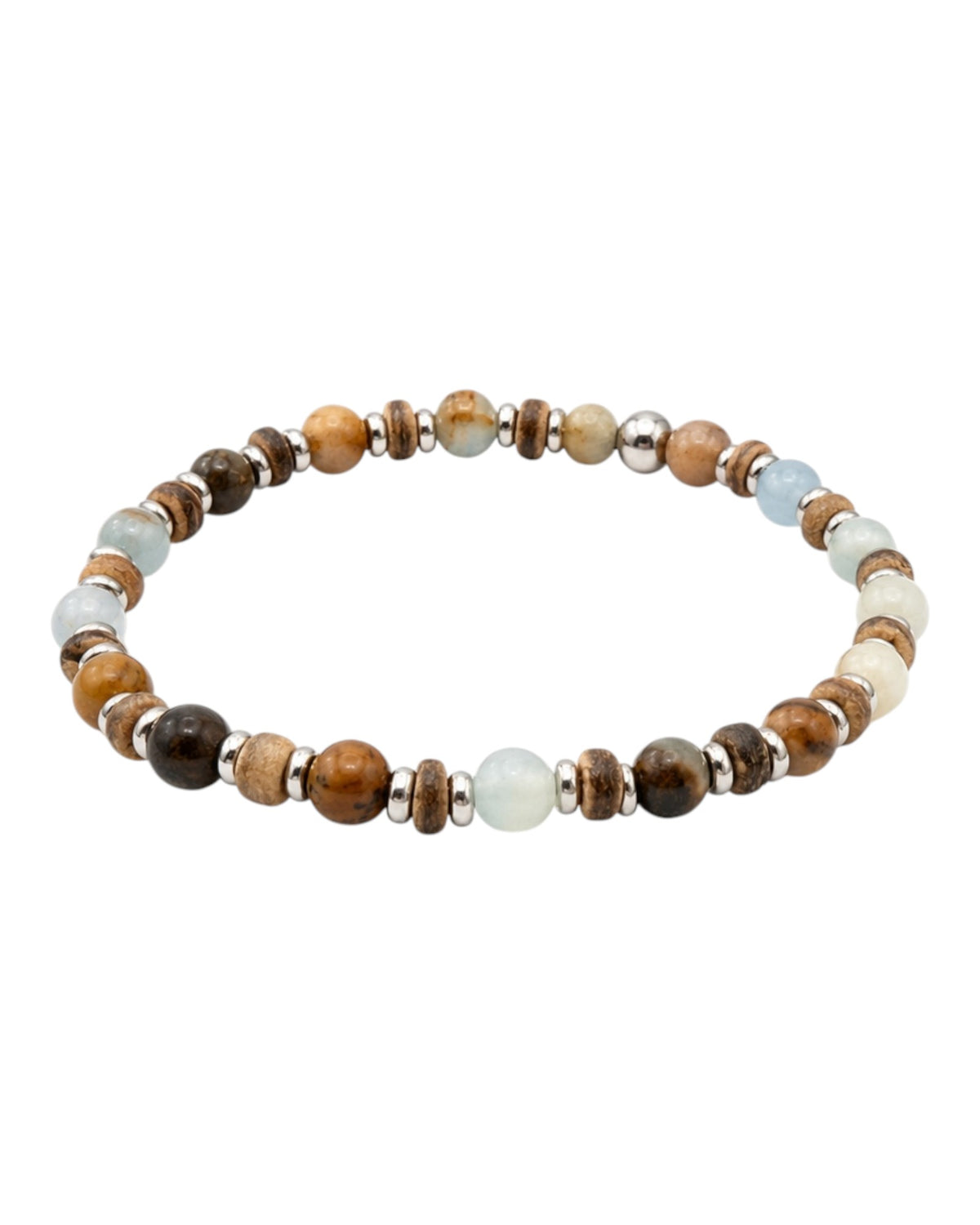 men's bracelet with blue calcite, coconut shell and hematite