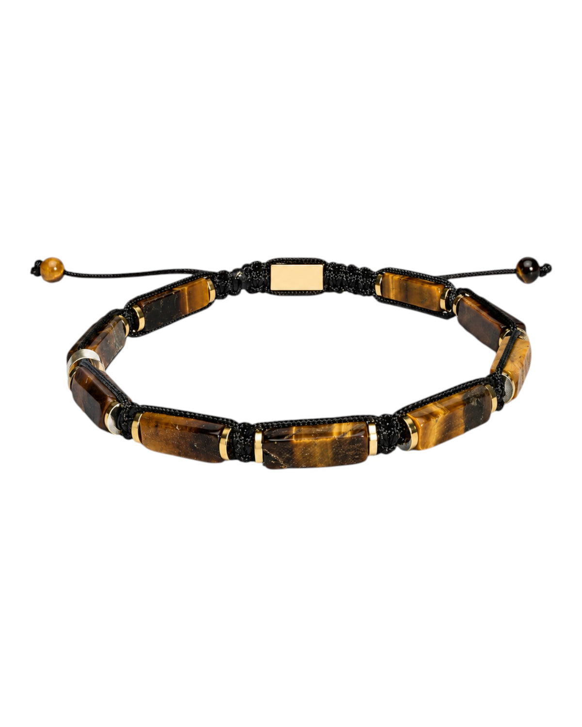 men's macramé bracelet with oval tiger's eye and gold hematite