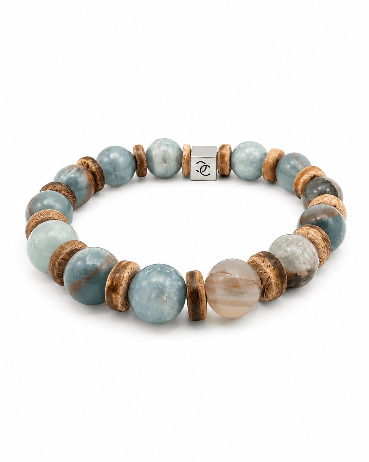 xl men's bracelet with blue calcite and coconut shell