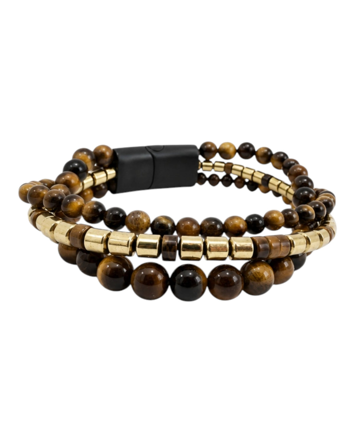 men's three-strand bracelet with tiger's eye and hematite