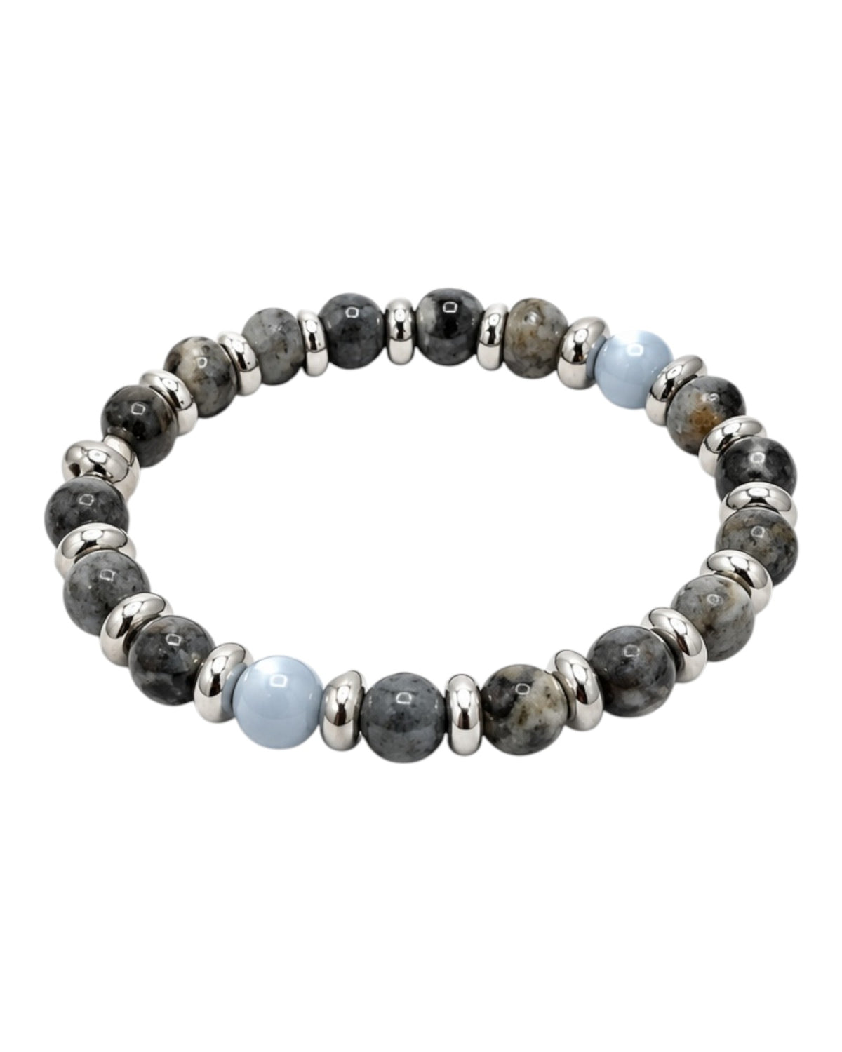men's bracelet with larvikite, angelite and steel spacers