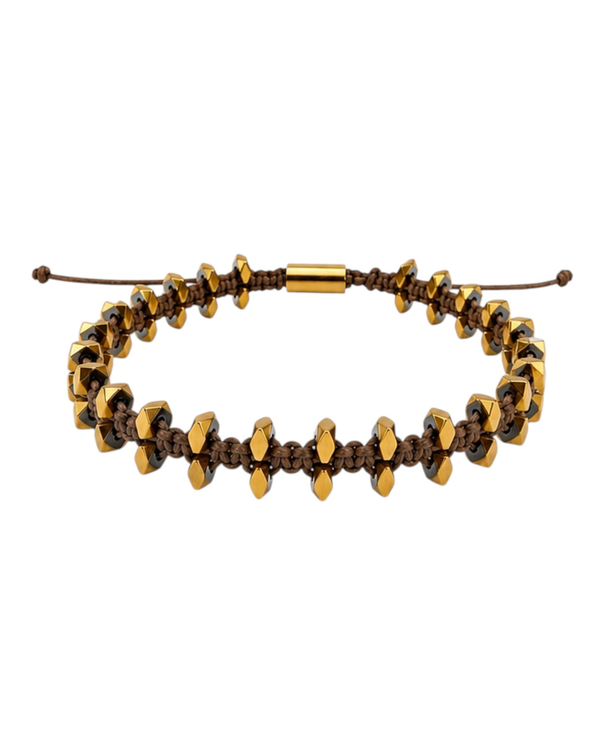 men's bracelet with gold hematite in macramé braid