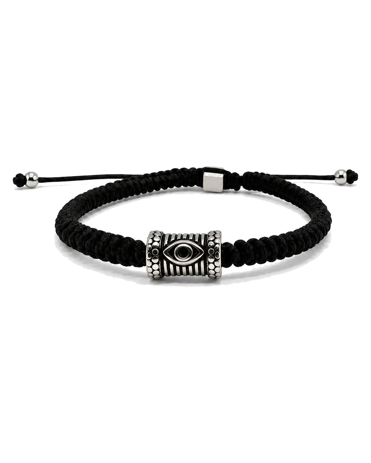 men's black braided bracelet with evil eye bead