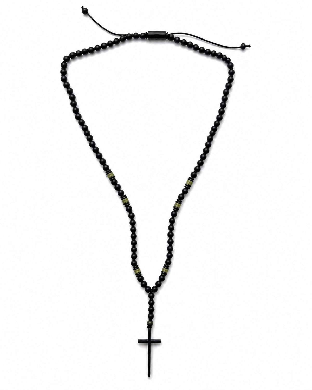 men's rosary with onyx, green agate and hematite