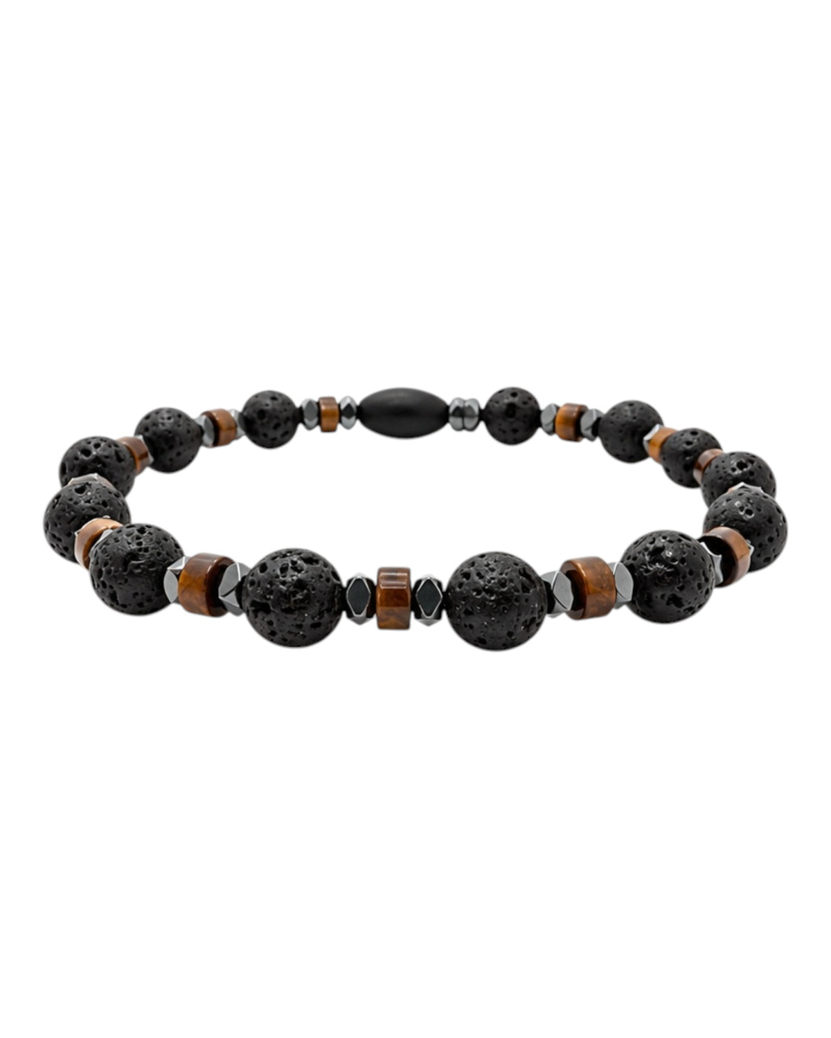 men's bracelet with lava stone, hematite and tiger's eye