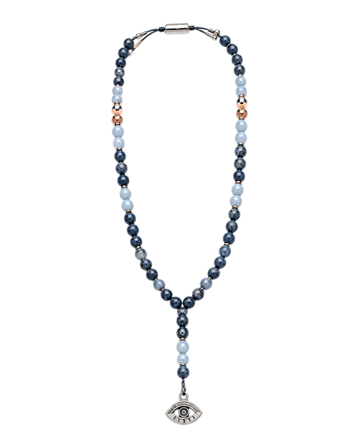 men's rosary with light blue coral, colored agate and aqua apatite