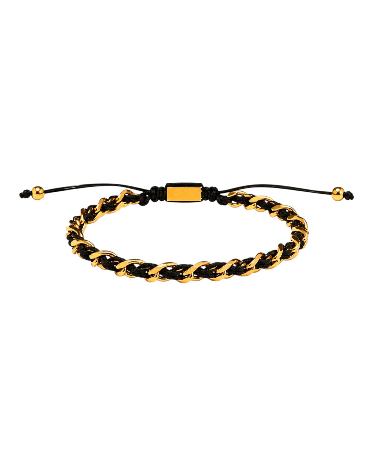 men's bracelet with gold-colored steel chain and black cord