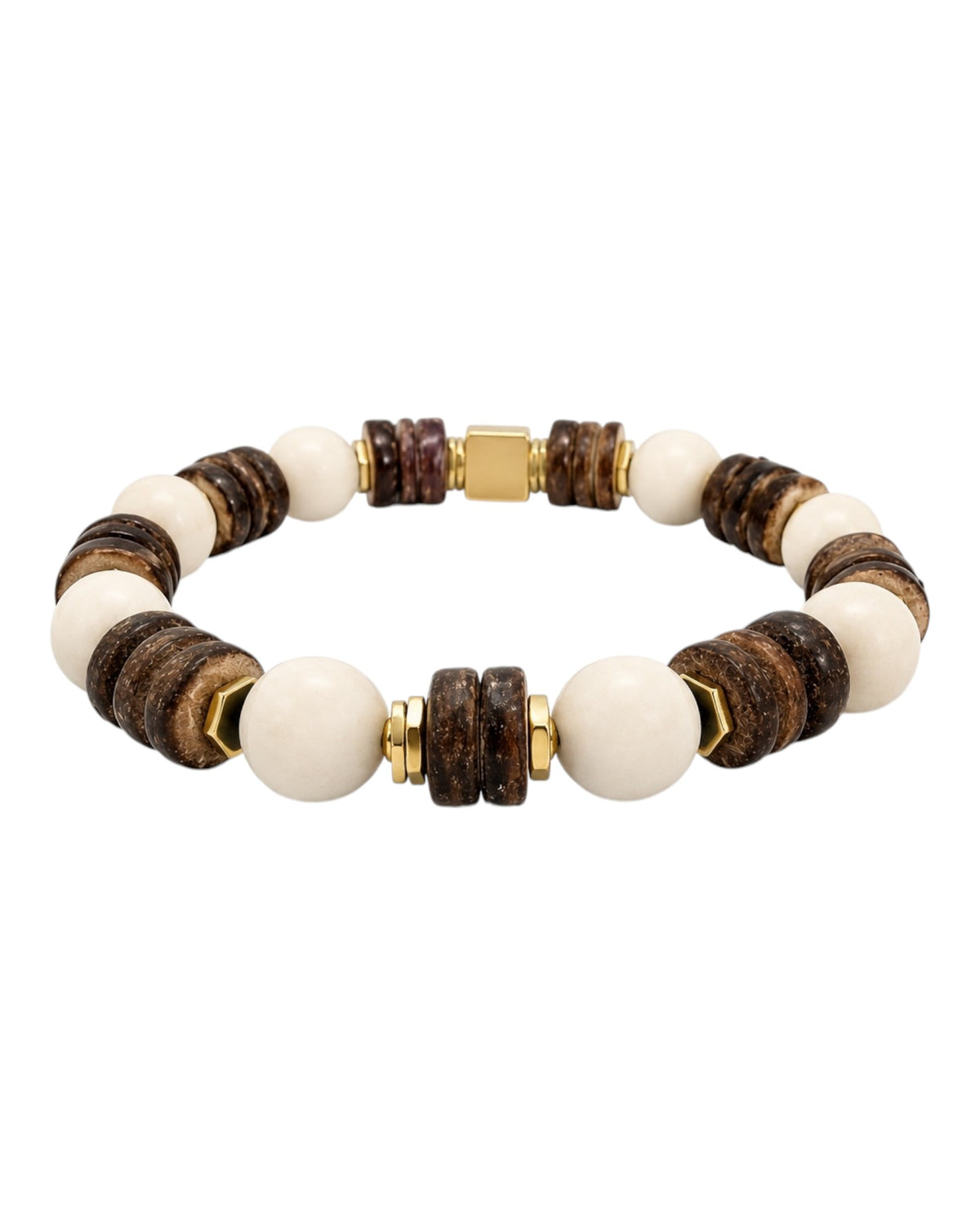 men's bracelet with river stone, coconut shell and hematite