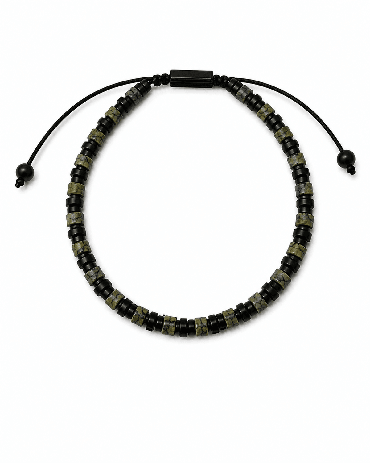 men's bracelet with dark stone beads and black spacers