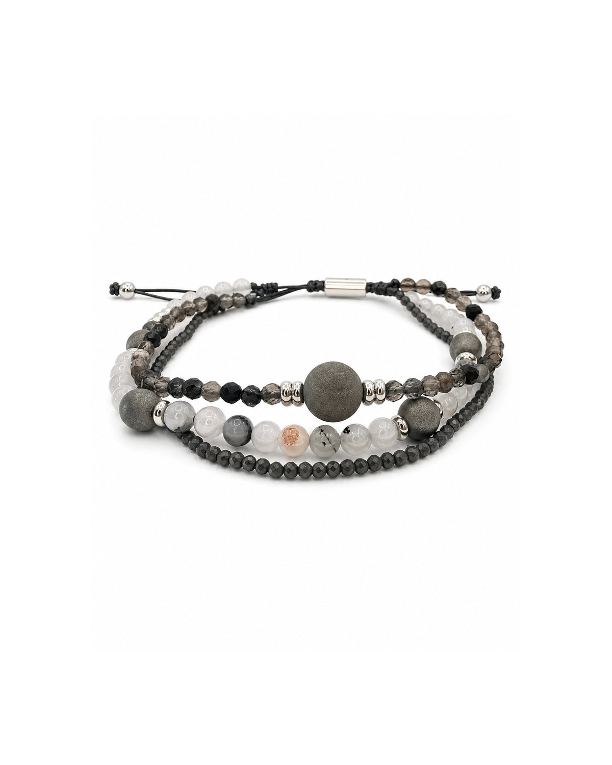 men's bracelet with druzy agate, hematite and clear white agate