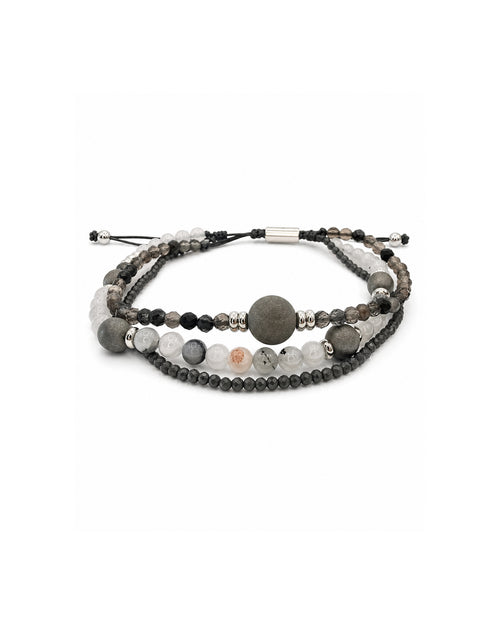 men's bracelet with druzy agate, hematite and clear white agate