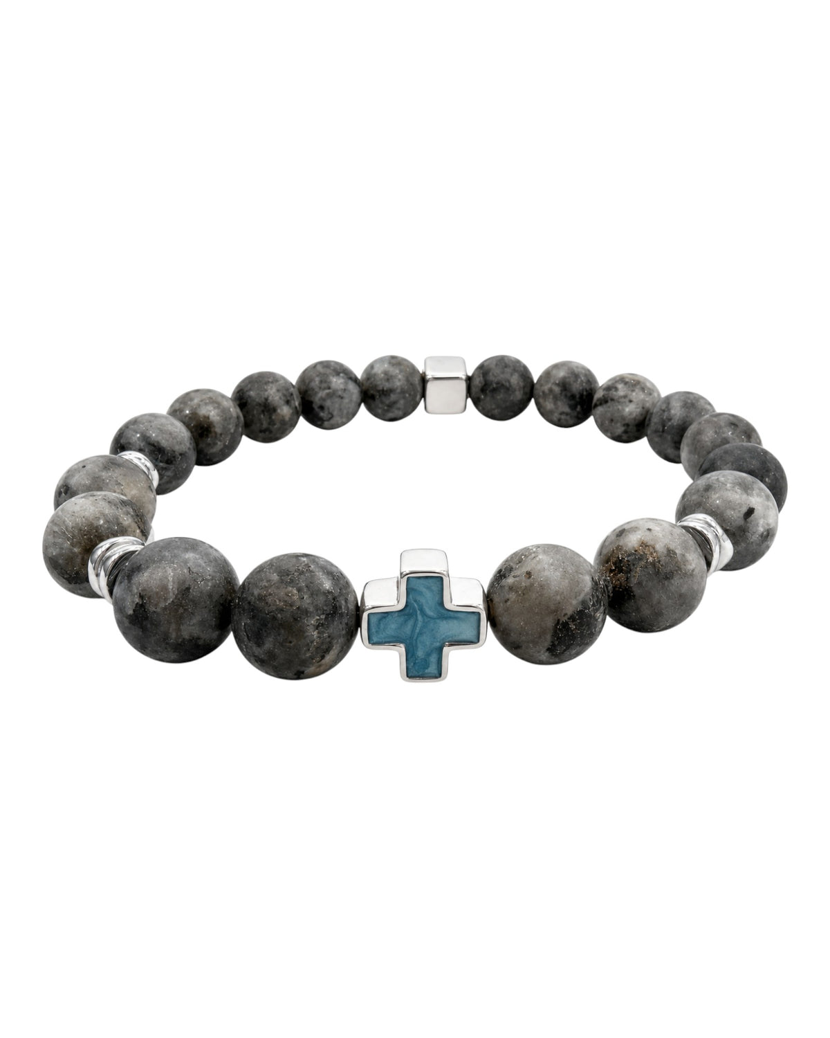 xl men's bracelet with larvikite, hematite spacers and enamel cross