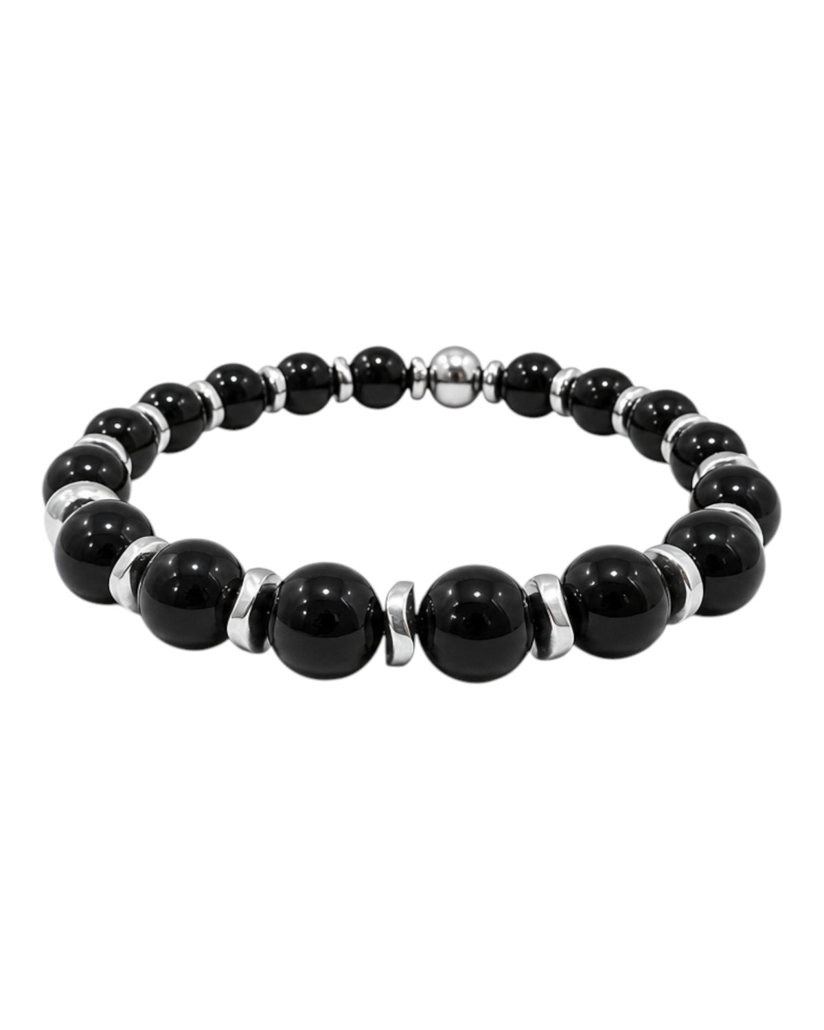 men's bracelet with polished onyx  and hematite