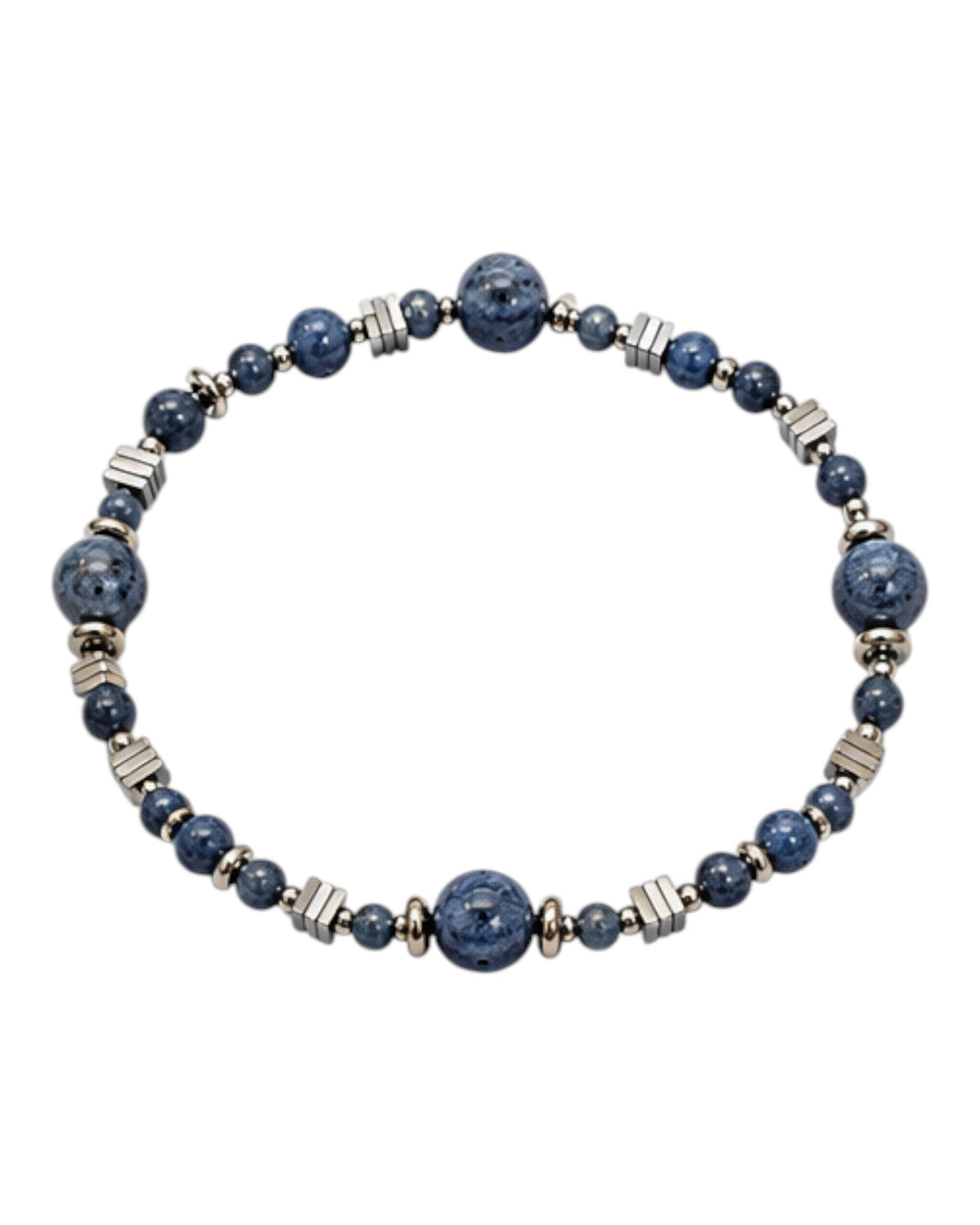 men's bracelet with blue coral and silver hematite bead