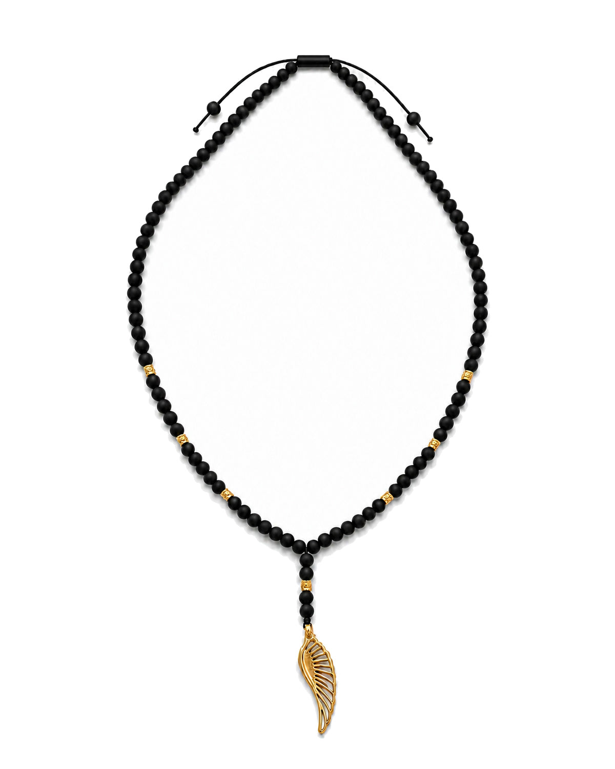 men's rosary with faceted onyx and gold-colored steel components