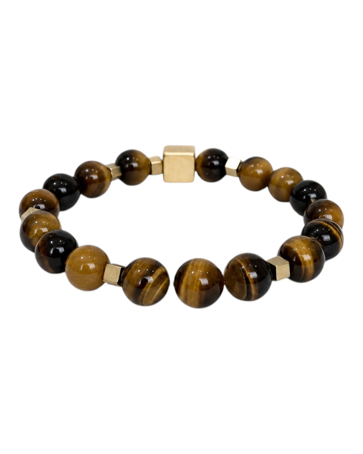 men's bracelet with tiger's eye and square gold hematite